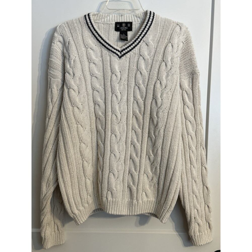 Vintage 90’s J. Riggings Ivory Chunky Knit Oversized V-neck Sweater Jumper L